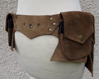 Festival Utility belt Steampunk hippie psytrance style in Suede - Anjuna Star Autumn