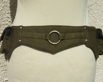 Cintura per soldi TAGLIA XL , Cintura multiuso Steampunk , Marsupio Festival tela di cotone kaki , Modello ad anello