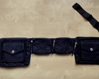 Black Travel Utility belt - Festival Pocket Belt - Biker Belt - Jax Model Silver