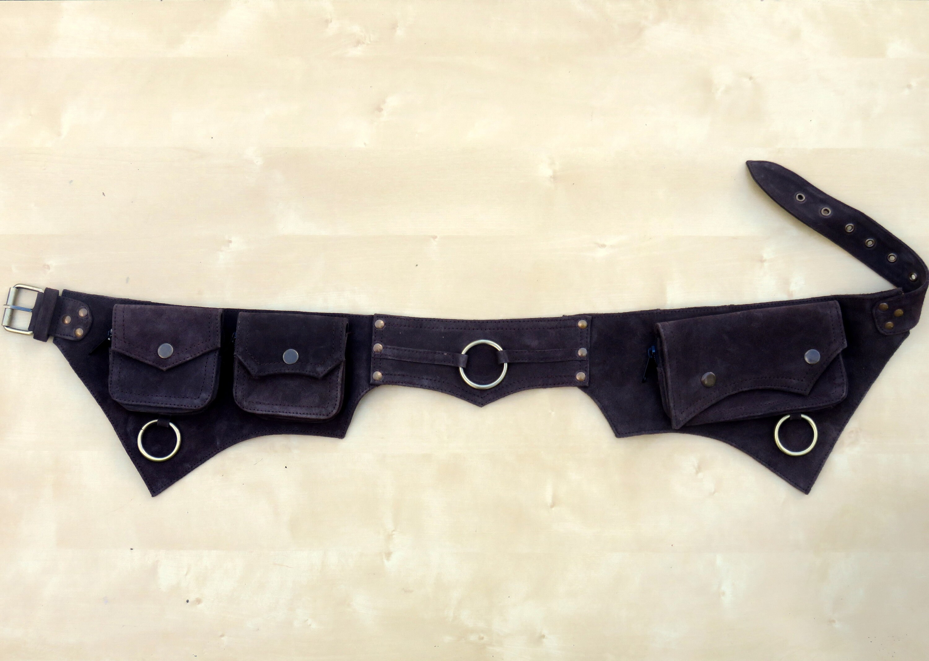 Suede Pocket Utility Belt , Festival Hip Bag in Dark Brown