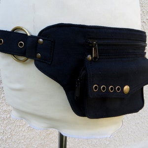 Hip Bag , Travel Belt in black cotton , Ring Pouch Model