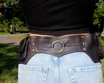 Festival Leather Utility belt in dark brown leather - Ring Model