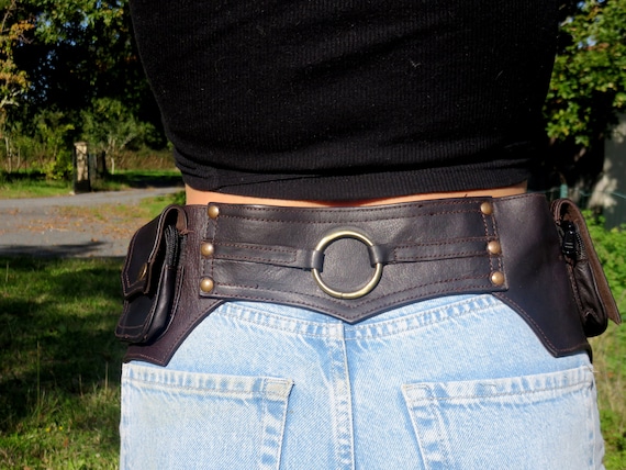 Leather Utility Belt Psytrance Style in Dark Brown Leather - Etsy