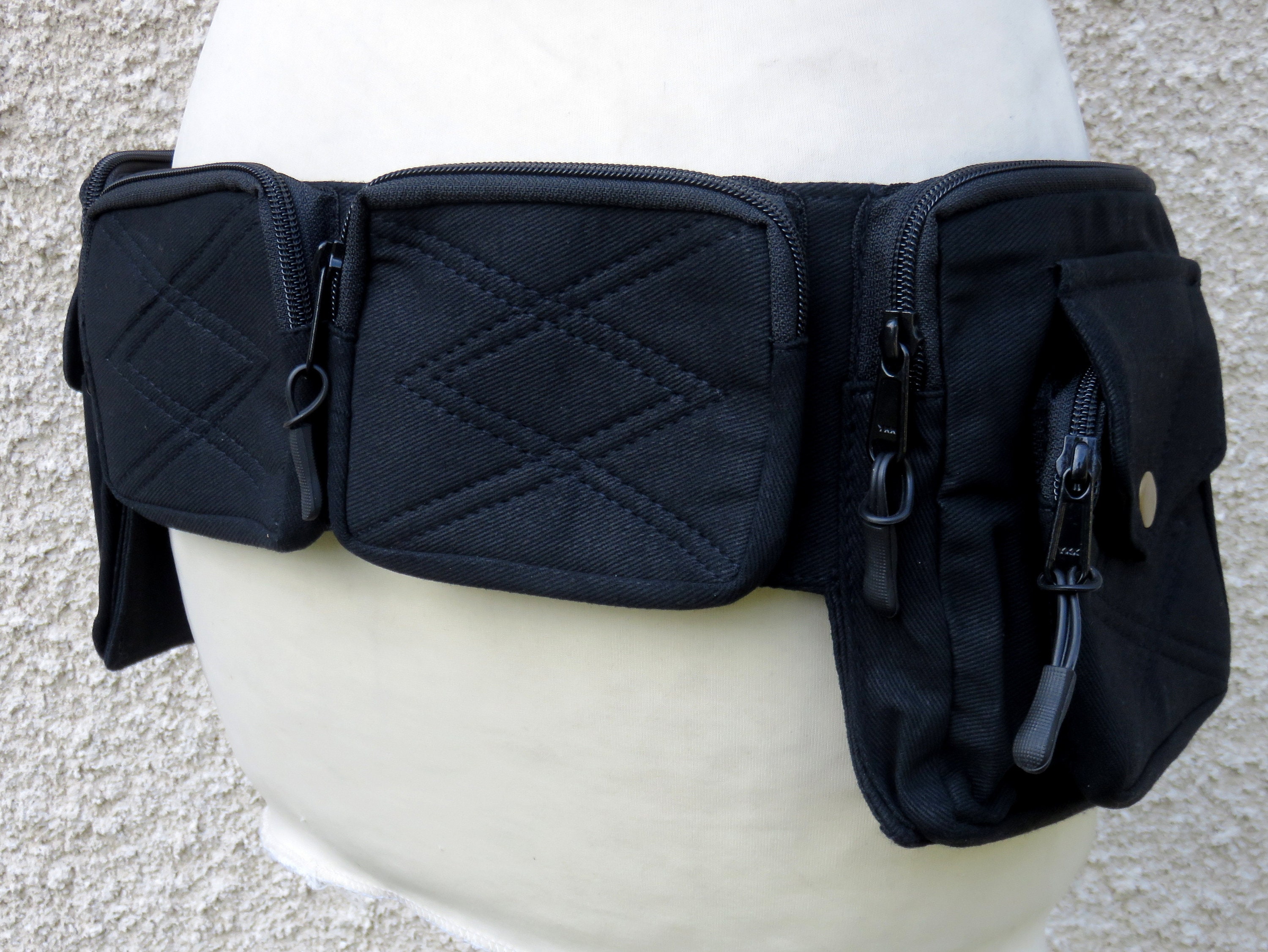 Black Travel Utility belt - Festival Pocket Belt - Biker Belt - Jax Model
