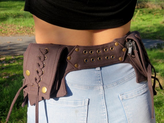 Waist Belt Money Belt Festival Utility Belt Brown Cotton Canvas Hip Bag Lace Model Etsy