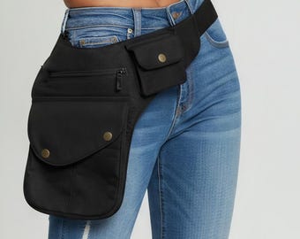 Black Hip Bag , Pocket Belt , Festival holster , Waist Bag