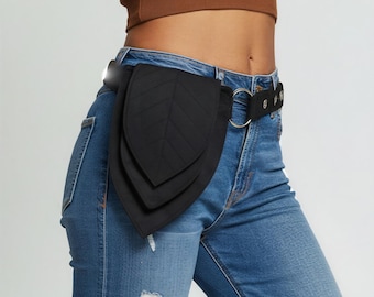 Festival Utility Pouch in cotton canvas - Black Leaf Pouch