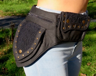 Hip Bag , Pocket Belt , Black Festival Money Belt belt in cotton canvas