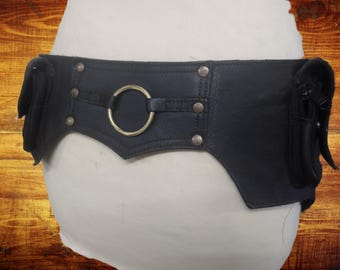 Festival Leather Utility belt in dark brown leather - Ring Model