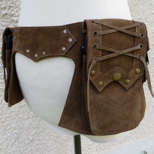 Steampunk Festival Utility belt  in brown suede leather - Anvil Model