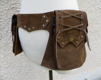 Steampunk Festival Utility belt  in brown suede leather - Anvil Model