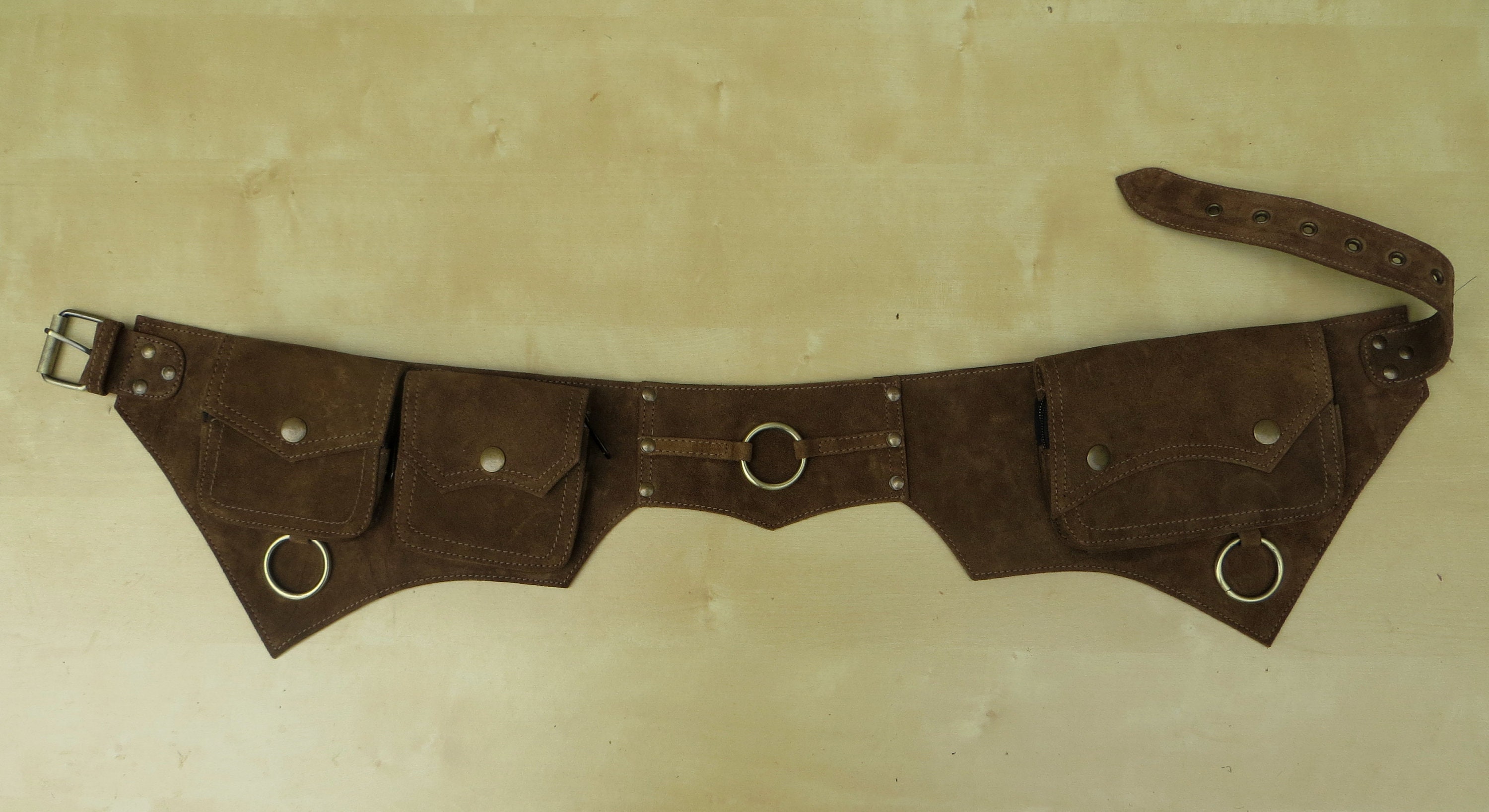 Suede Festival Travel Belt , Waist bag  , Ring Model Camel