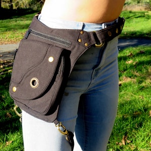 Hip Bag , Pocket Belt , Festival Utility belt in cotton canvas , Circle Pouch Black