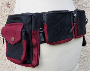 Black and Maroon Travel Utility belt , Festival Pocket Belt - Jax Model