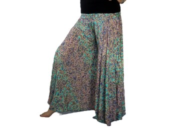 Pantalones fluidos de pierna ancha de seda - Pantalones estilo Boho Hippie