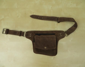 Belt purse  - travel pouch in Brown Suede Leather