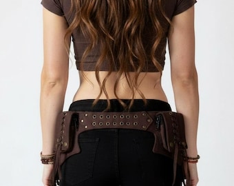 Waist Belt , Money belt , Festival Utility belt , brown cotton canvas hip bag , Lace Model