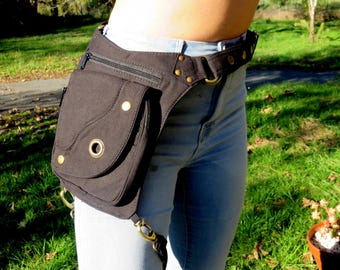 Hip Bag , Pocket Belt , Passport Holder in cotton canvas , Circle Pouch Black