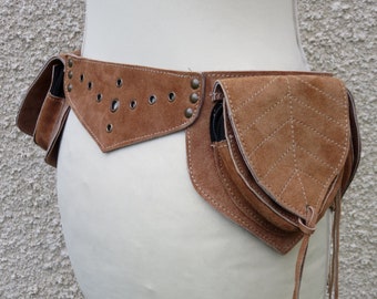 Suede Festival Pocket Belt , Travel Hip bag , Bum Bag , Waist Bag ,  Leaf Model