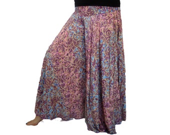 Silk Wide Leg Flowy Trousers - Bohemian Hippie Style Pants