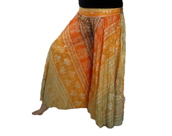 Silk Wide Leg Flowy Trousers - Bohemian Hippie Style Pants