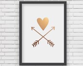 Metallic Gold Heart and Gold Arrows Print - 5x7 or 8x10
