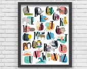Home Decor Nursery Wall Art - Watercolor Alphabet Print - 8x10