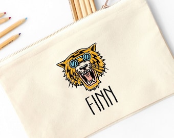 Kids Personalized Pencil Pouch • Custom Personalized Kids Pencil Bag • Cool Pencil Case • Tiger in Sunglasses Boys Personalized Pencil Bag