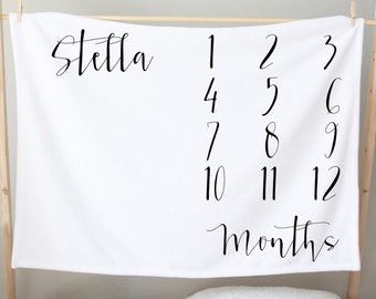 Personalized Black and White Baby Milestone Blanket: Modern Design for Monthly Photos