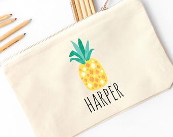 Pineapple Personalized Pencil Pouch // Custom Personalized Kids Tropical Pineapple School Pencil Bag // Pencil Case
