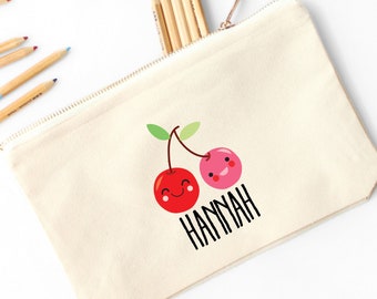 Cherries Pencil Pouch Cute Cherry Personalized Pencil Case// Custom Personalized Kids Sweet Smiling Cherries Pencil Bag // Pencil Case