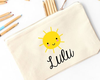 Personalized Pencil Pouch Smiling Sun  // Custom Personalized Kids Smiling Sunshine School Pencil Bag // Pencil Case