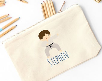 Karate Boy Personalized Pencil Pouch // Custom Personalized Kids Karate School Pencil Bag // Martial Arts Pencil Case