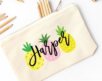 Pineapple Personalized Pencil Pouch // Custom Personalized Kids Tropical Pineapple School Pencil Bag // Pencil Case