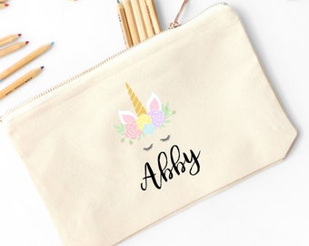 Personalized Unicorn Pencil Bag • School Pencil Pouch for Girls with Unicorn Design and Customized with Name • 