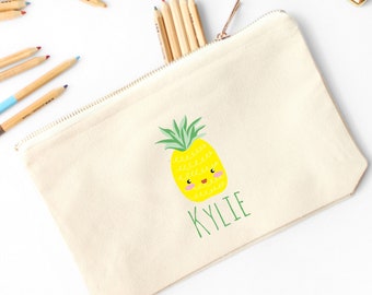 Pineapple Pencil Bag Cute Pineapple Personalized Pencil Case// Custom Personalized Kids Sweet Smiling Pineapple Pencil Pouch // Pencil Case