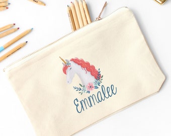 Unicorn Personalized Pencil Pouch // Custom Personalized Kids Sweet Unicorn and Hearts Pencil Bag // Pencil Case