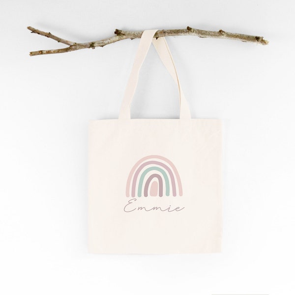 Boho Modern Personalized Rainbow Tote Bag / Girl Rainbow School Book Bag Customized with Name