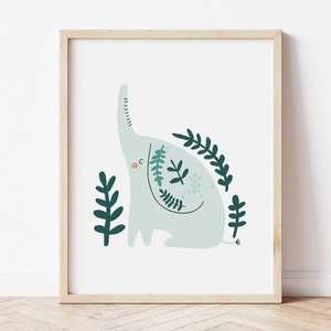 Blauer Elefant Kinderzimmer Poster: Boho Kunstdruck (Digitaler Download)