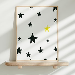 Black and White Star Pattern Art: Modern Kids Decor (Digital Download)