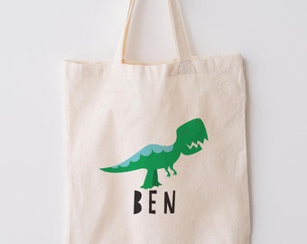 Personalized Dinosaur Tote Bag: Custom T-Rex Kids Book Bag