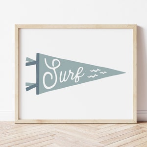 Surf Pennant Flag Wall Art • Printable Surf Art for Kids Bedroom • Surf and Waves Pennant Print • Boys Bedroom Surfing Poster • 