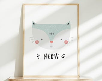 Lámina decorativa infantil con diseño de gatos: Estampado sencillo de maullidos, ideal para la habitación de los niños (descarga digital).