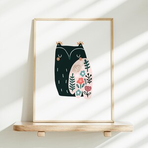 Floral Owl Nursery Art: Boho Girls Room Decor (Digital Download)