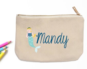 Mermaid Personalized Pencil Pouch // Custom Personalized Kids Mermaid School Pencil Bag // Pencil Case