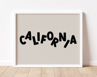 California Art Print • Neutral Colors Crazy Letters Surf Wall Art for Kids Bedroom • Modern Beach Art for Nursery • Printable Art