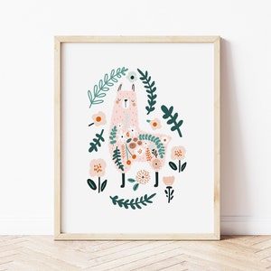 Llama Art Print • Scandinavian Folk Flower Llama Nursery Wall Art • Modern Nursery Decor • Floral Llama Printable Children's Art