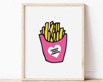 French Fries Forever Art Print • Cibo carino e divertente Arte della parete per bambini • Asilo nido stampabile • Arredamento moderno della stanza dei bambini • Download istantaneo