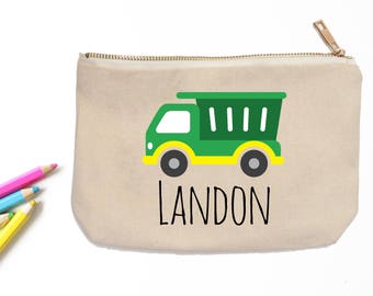 Garbage Truck Personalized Pencil Pouch // Custom Personalized Kids Trash Truck School Pencil Bag // Pencil Case