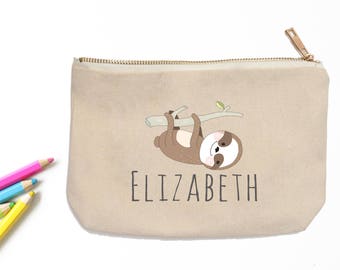 Personalized Sloth Pencil Pouch // Custom Personalized Kids 